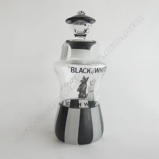 A 'Black & White Scotch Whisky' glass decanter